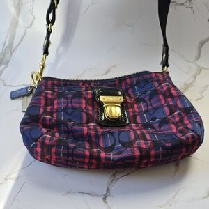 Coach Navy and Red Plaid Crossbody Bag